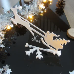 Porte prénom table de Noël avec traineau père-noël